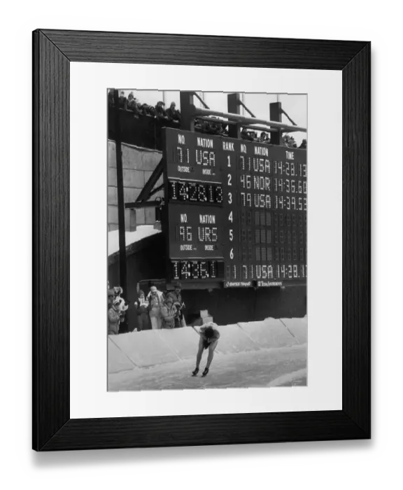 Framed Print : Eric Heiden Passes by His Time on Scoreboard