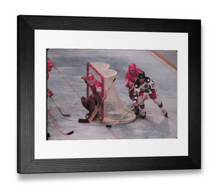 Framed Print : American Olympic Hockey Players at the Net Framed Print : American Olympic Hockey Players at the Net