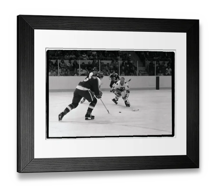 Framed Print : Gordon Howe Races Opponent to Get Puck Framed Print : Gordon Howe Races Opponent to Get Puck