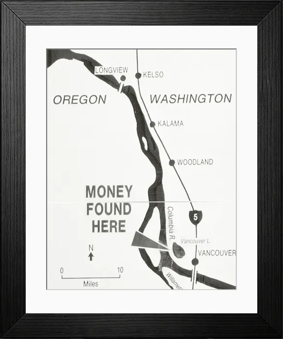 Framed Print : Map of Area Where Money was Found from Hijacking Framed Print : Map of Area Where Money was Found from Hijacking