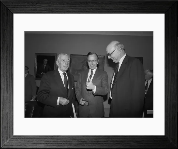 Framed Print : George Bush and Son Reading Newspaper