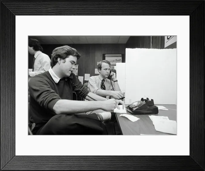 Framed Print : Jeb and Neil Bush Making Phone Calls Framed Print : Jeb and Neil Bush Making Phone Calls