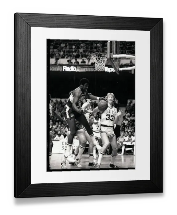 Framed Print : Larry Bird and Paul Silas Mishandle Rebound