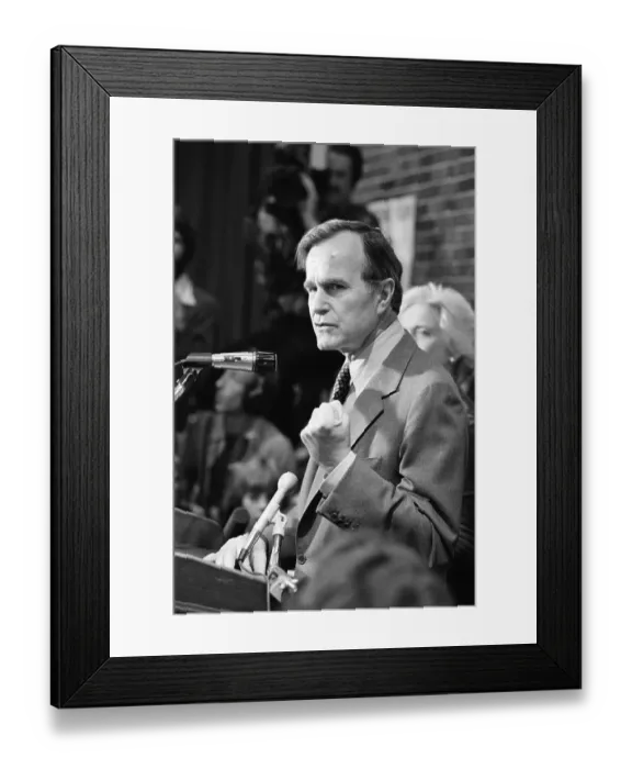 Framed Print : George Bush Gesturing At Microphone Framed Print : George Bush Gesturing At Microphone