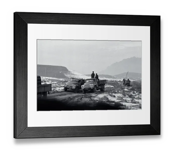 Framed Print : Soldiers Stand on One of Two Trucks Framed Print : Soldiers Stand on One of Two Trucks