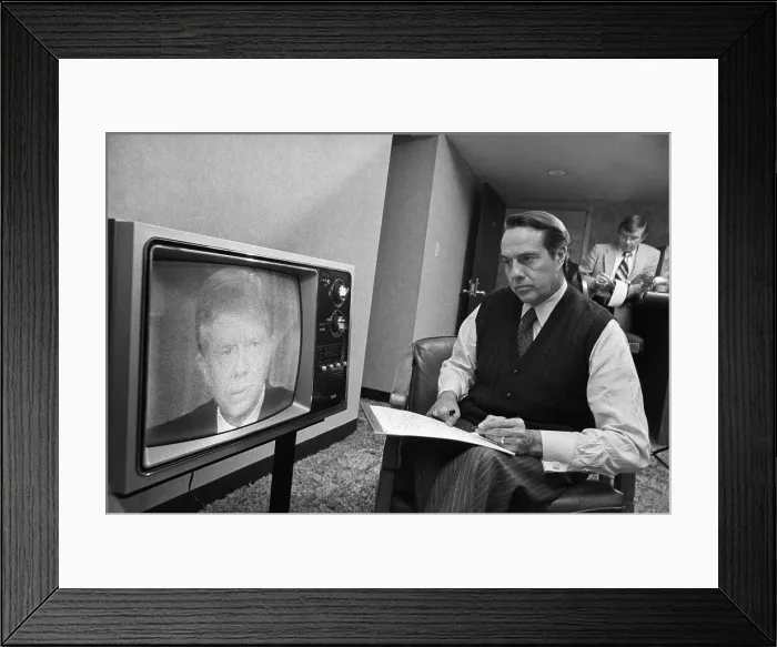 Framed Print : Bob Dole Watching Television and Taking Notes Framed Print : Bob Dole Watching Television and Taking Notes