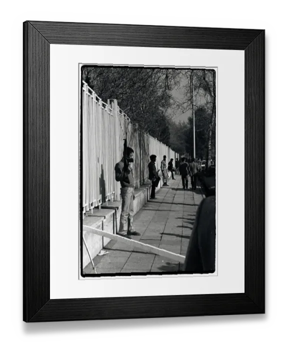 Framed Print : Guards Stand Along Wall of Embassy Framed Print : Guards Stand Along Wall of Embassy