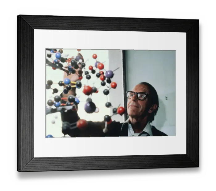 Framed Print : Frederick Sanger and DNA Model Framed Print : Frederick Sanger and DNA Model