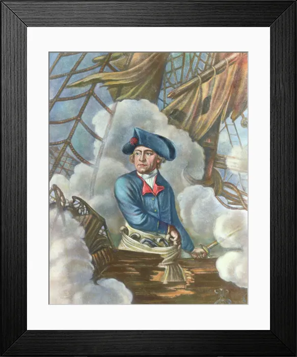 Framed Print : John Paul Jones with Sword in Hand on Ship Deck Framed Print : John Paul Jones with Sword in Hand on Ship Deck