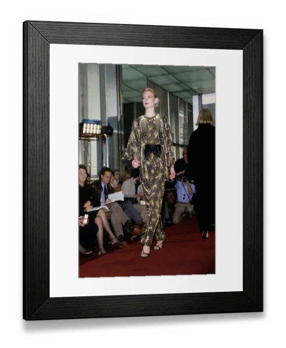 Framed Print : Model Wearing Gold Beaded Jumpsuit Framed Print : Model Wearing Gold Beaded Jumpsuit
