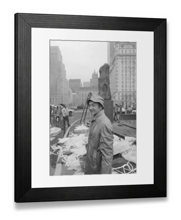 Framed Print : I.Noguchi Stands By Outdoor Sculpture Framed Print : I.Noguchi Stands By Outdoor Sculpture