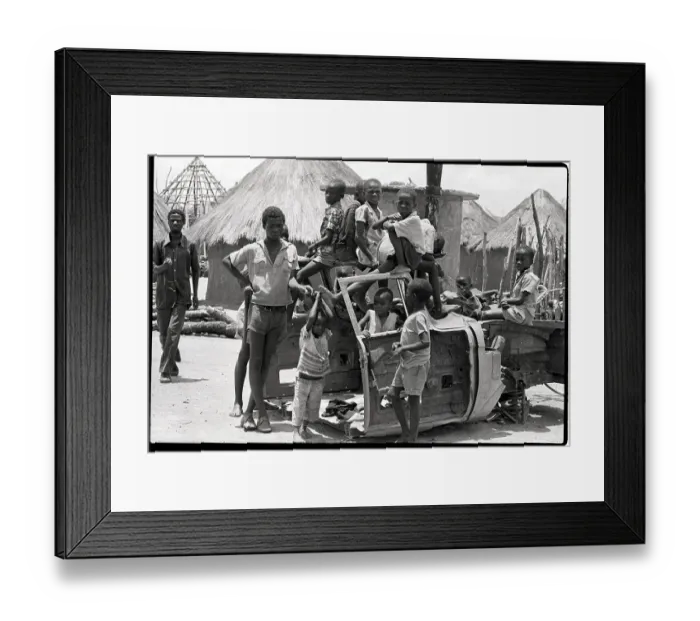 Framed Print : Children Play in Wrecked Automobile Framed Print : Children Play in Wrecked Automobile