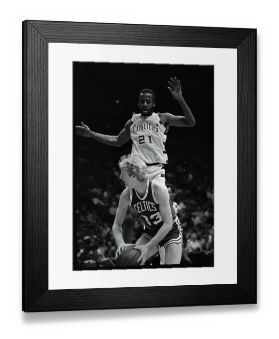 Framed Print : Opposing Player Blocking by Leaping Over Larry Bird Framed Print : Opposing Player Blocking by Leaping Over Larry Bird