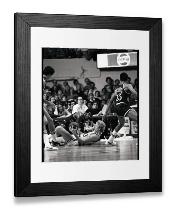 Framed Print : Larry Bird Lying on the Floor During Basketball Action Framed Print : Larry Bird Lying on the Floor During Basketball Action