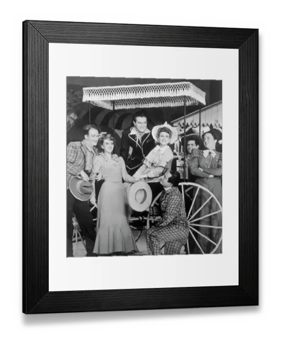Framed Print : Cast of Oklahoma Standing by Cart Framed Print : Cast of Oklahoma Standing by Cart