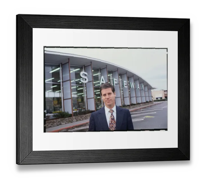 Framed Print : Peter McGowan Posing Outside Safeway Store