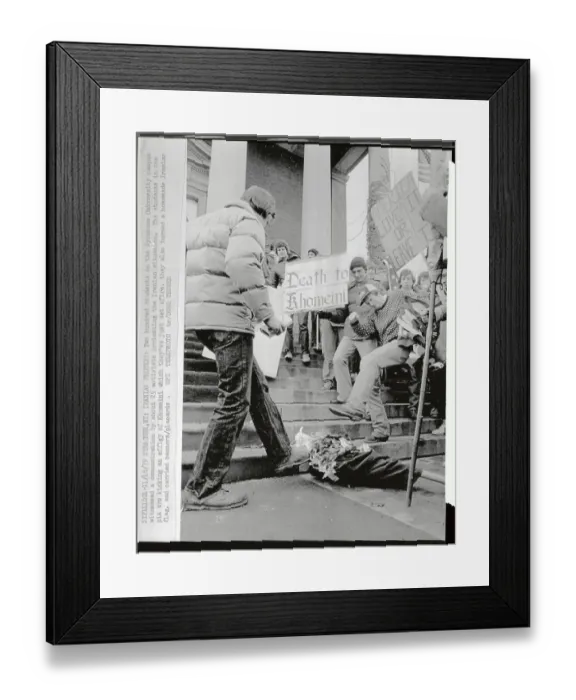 Framed Print : Students Kick Burning Khomeini Effigy Framed Print : Students Kick Burning Khomeini Effigy