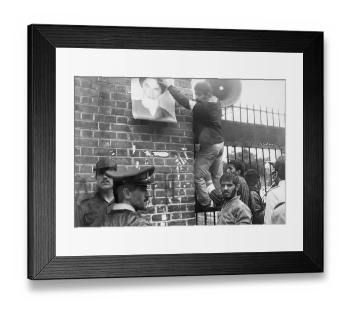 Framed Print : Revoltionary Hangs Khomeini Portrait Framed Print : Revoltionary Hangs Khomeini Portrait