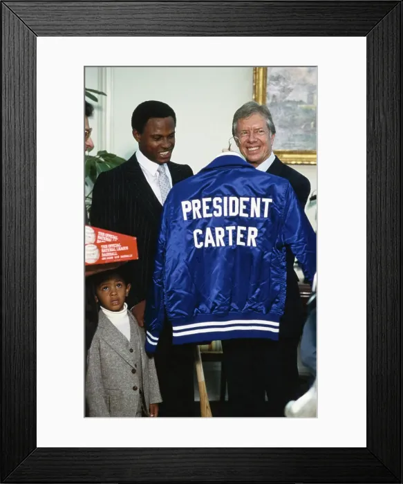 Framed Print : President Carter With Manny Mota and Dodgers Jacket Framed Print : President Carter With Manny Mota and Dodgers Jacket