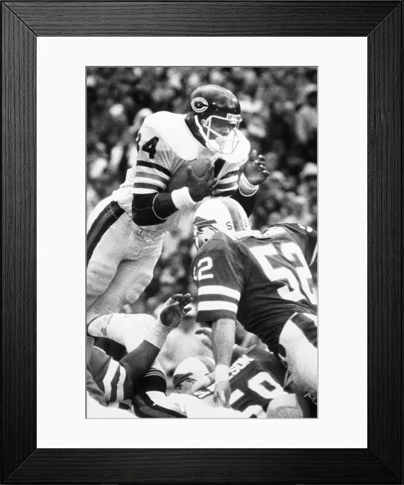 Framed Print : Walter Payton Leaps Over Buffalo Bills Defense Framed Print : Walter Payton Leaps Over Buffalo Bills Defense
