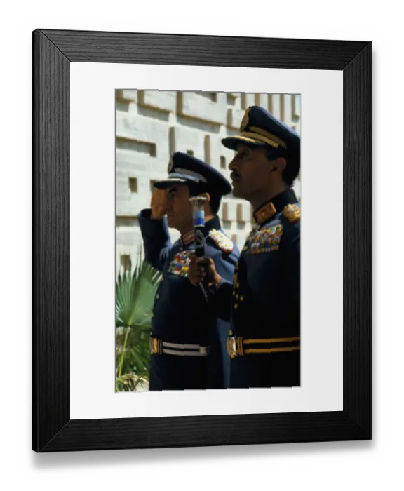 Framed Print : Anwar Sadat and Hosni Mubarak Standing at Attention Framed Print : Anwar Sadat and Hosni Mubarak Standing at Attention