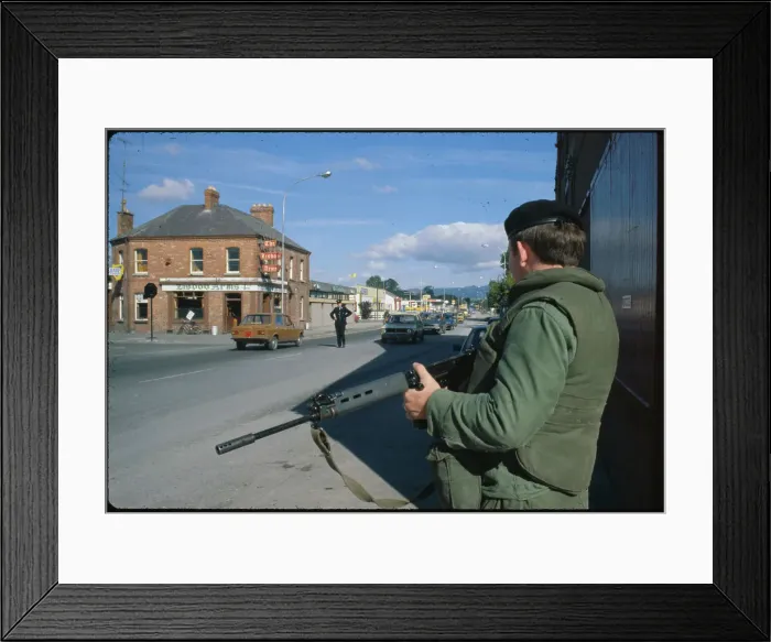 Framed Print : Soldier Watching Police Checkpoint in Ulster Framed Print : Soldier Watching Police Checkpoint in Ulster