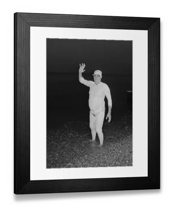 Framed Print : James Counsilman Waving Before English Channel Swim Framed Print : James Counsilman Waving Before English Channel Swim