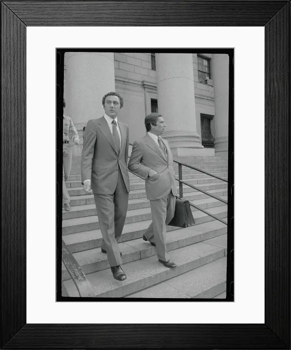 Framed Print : Anthony Scotto Walking Down Steps with His Lawyer Framed Print : Anthony Scotto Walking Down Steps with His Lawyer