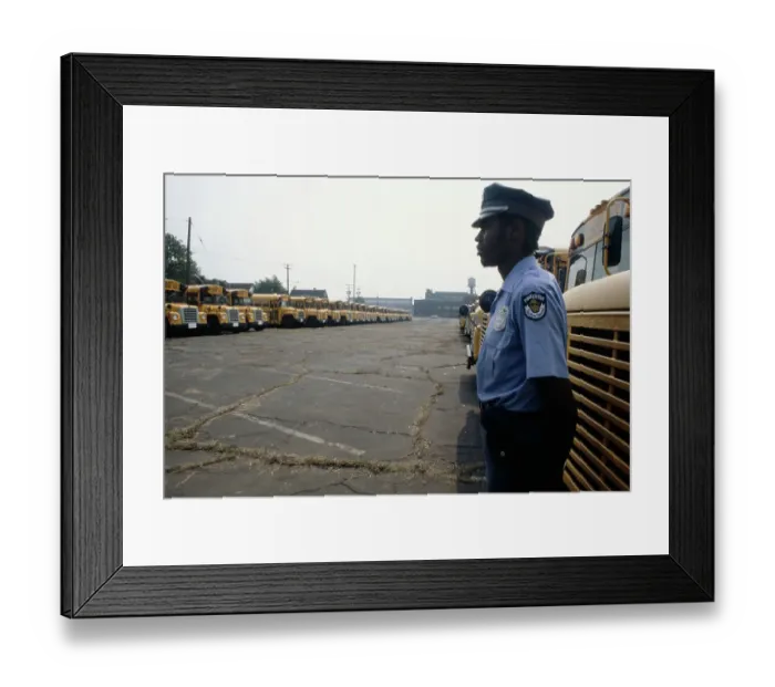 Framed Print : Security Guard With School Buses Framed Print : Security Guard With School Buses