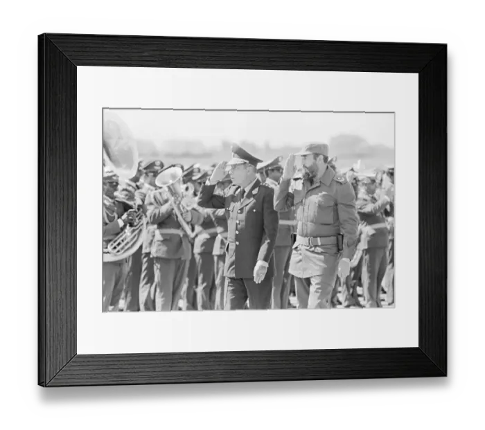 Framed Print : Fidel Castro Saluting with Francisco Morales Bermudez Framed Print : Fidel Castro Saluting with Francisco Morales Bermudez