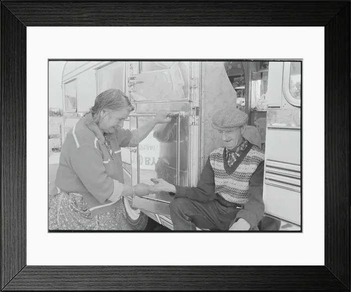 Framed Print : Elderly Gypsy with His Wife at Their Automobile Framed Print : Elderly Gypsy with His Wife at Their Automobile