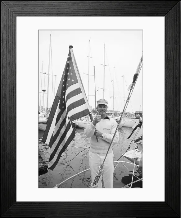 Framed Print : Yachtman Ted Turner Holding American Flag