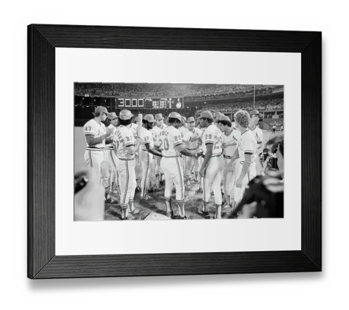 Framed Print : Teammates Congratulate Baseball Player Lou Brock During Game Framed Print : Teammates Congratulate Baseball Player Lou Brock During Game