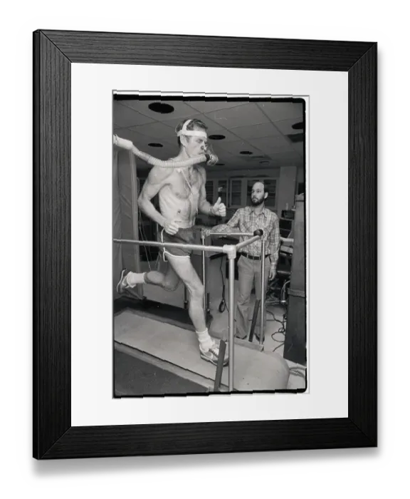 Framed Print : Man Running On Treadmill; Doctor Observi Framed Print : Man Running On Treadmill; Doctor Observi