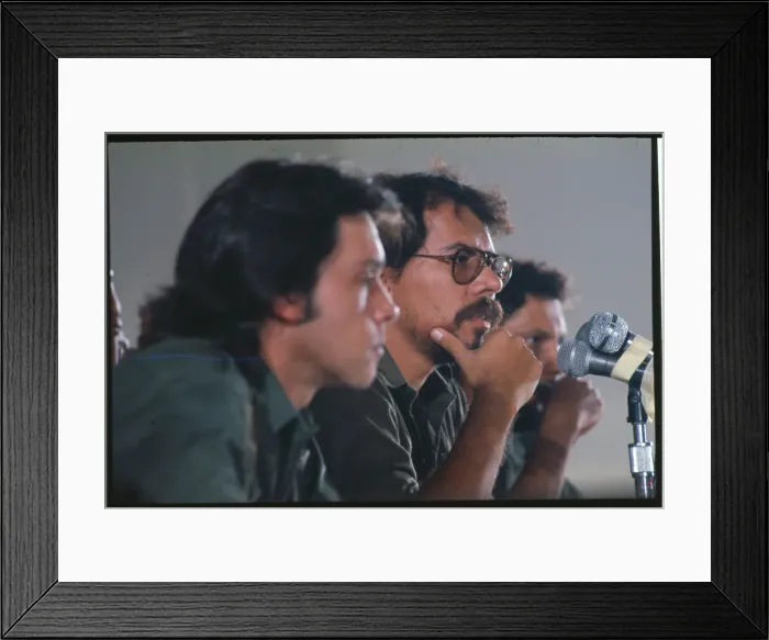 Framed Print : Daniel Ortega and Colleagues at Press Conference