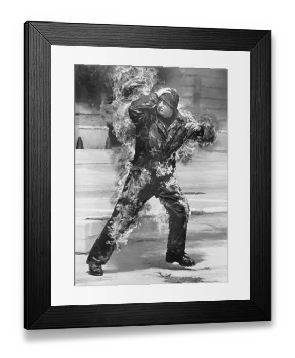 Framed Print : Stuntman On Fire In Hollywood