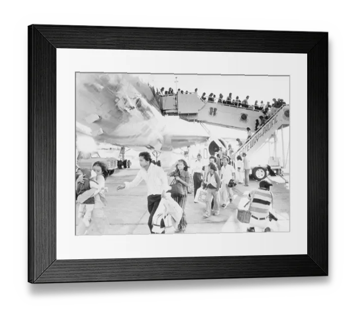 Framed Print : Refugees Arriving in California Framed Print : Refugees Arriving in California