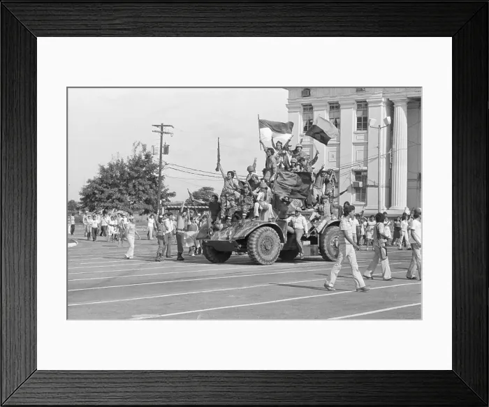 Framed Print : Victorious Sandinistas Parade on Tank