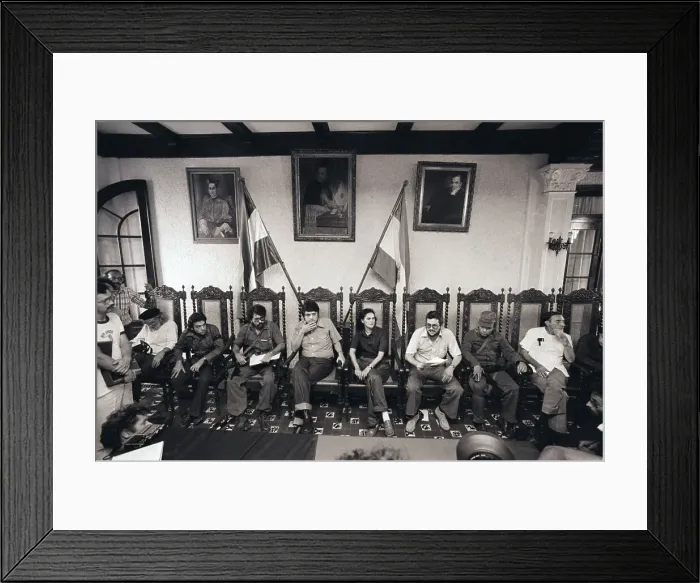 Framed Print : Sandinista Leaders with Soldiers in Hall Framed Print : Sandinista Leaders with Soldiers in Hall