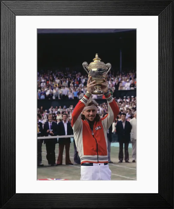 Framed Print : Bjorn Borg Holding up His Trophy After Wimbledon Win Framed Print : Bjorn Borg Holding up His Trophy After Wimbledon Win
