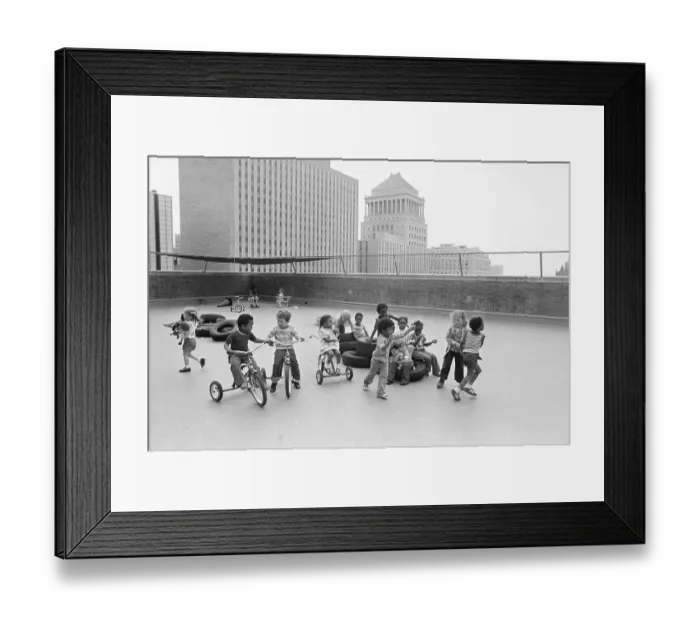 Framed Print : Children Playing on Rooftop Playground Framed Print : Children Playing on Rooftop Playground