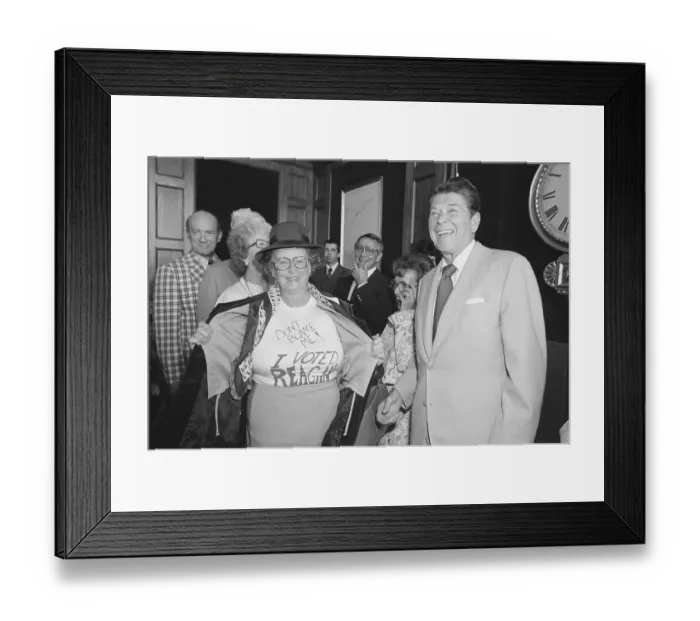 Framed Print : Ronald Reagan with Jubilant Supporter Framed Print : Ronald Reagan with Jubilant Supporter