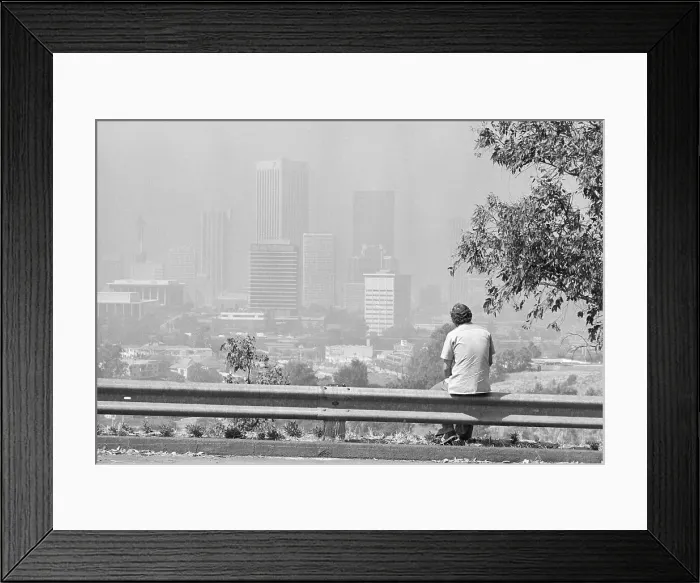 Framed Print : Man Seated, Looking @ Smoggy Los Angeles Framed Print : Man Seated, Looking @ Smoggy Los Angeles