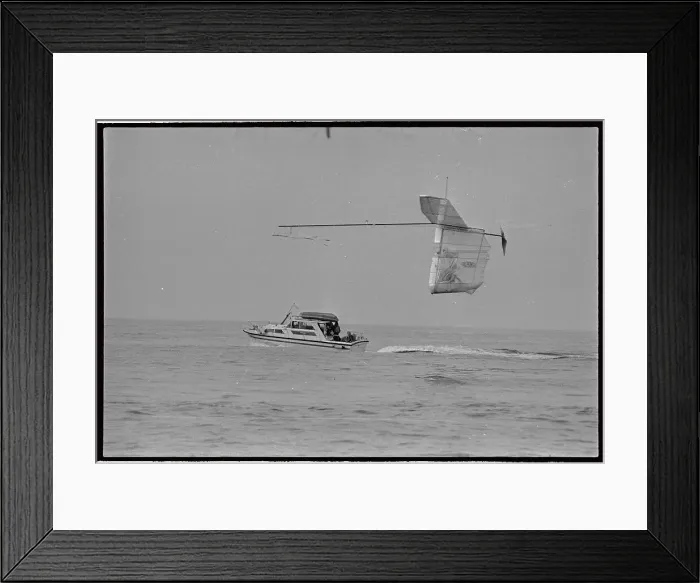 Framed Print : Bryan Allen Flying in Man Powered Aircraft Framed Print : Bryan Allen Flying in Man Powered Aircraft