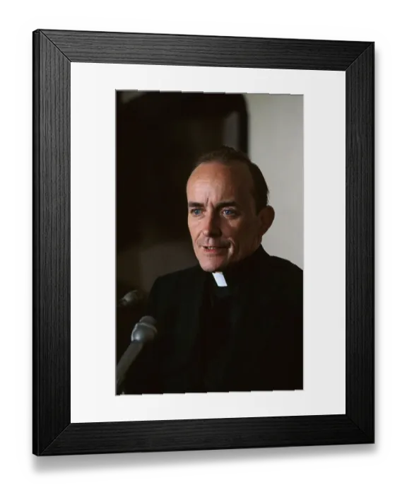 Framed Print : Reverend Andrew Greeley at Microphone Framed Print : Reverend Andrew Greeley at Microphone