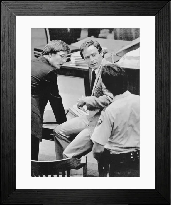 Framed Print : Ted Bundy with Ed Harvey in Court Room Framed Print : Ted Bundy with Ed Harvey in Court Room