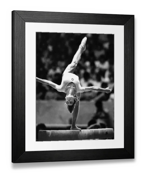Framed Print : Gymnast Nadia Comaneci on Balance Beam Framed Print : Gymnast Nadia Comaneci on Balance Beam