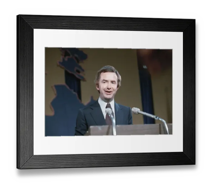 Framed Print : Joe Clark Speaking at Podium
