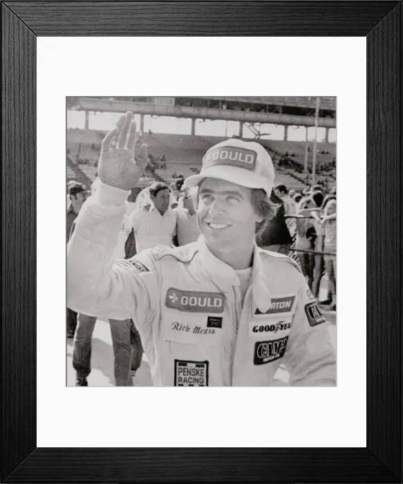 Framed Print : Race Ear Driver Rick Mears Waving in Uniform Framed Print : Race Ear Driver Rick Mears Waving in Uniform