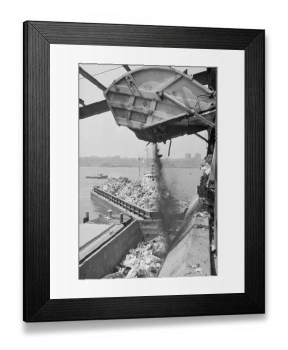 Framed Print : Machine Loading Garbage onto Barge Framed Print : Machine Loading Garbage onto Barge